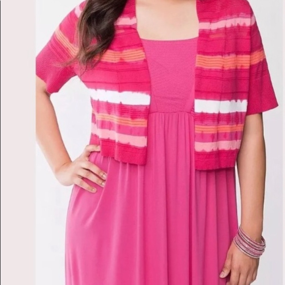 Lane Bryant Pink/ White Cropped Sweater Shrug